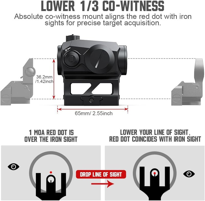 VANTARA 2MOA Red Dot Sight for Rifles - 1x20mm Compact Red dot Optics Durable Clear Vision Aspheric Gun Sight w/Motion Awake Picatinny Mount IPX7 Waterproof & Fog-Resistant, 50,000H Battery Life - Image 3
